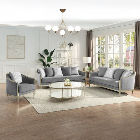ACME Fernando Gray Chenille Champagne Sofa with 5 Pillows Model LV04820
