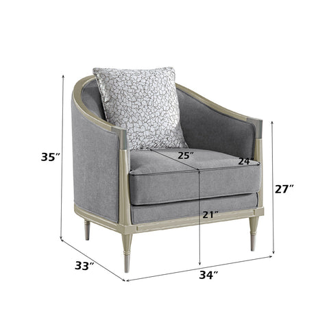 ACME Fernando Gray Chenille Champagne Chair with Pillow Model LV04822