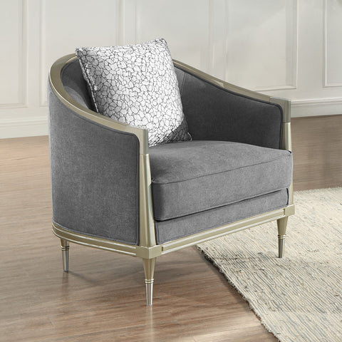 ACME Fernando Gray Chenille Champagne Chair with Pillow Model LV04822