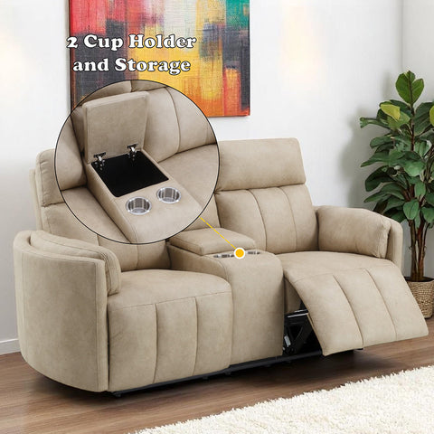 ACME Elison Dark Beige Polish Microfiber Motion Loveseat with Console Model LV05401