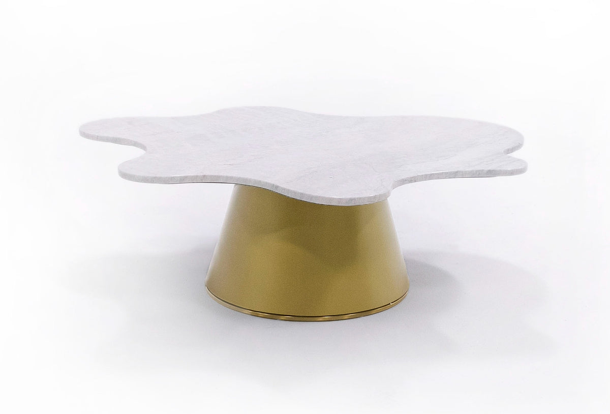 Modrest Gabbro High Glam White Marble And Gold Coffee Table Model VGODLZ-220C-H