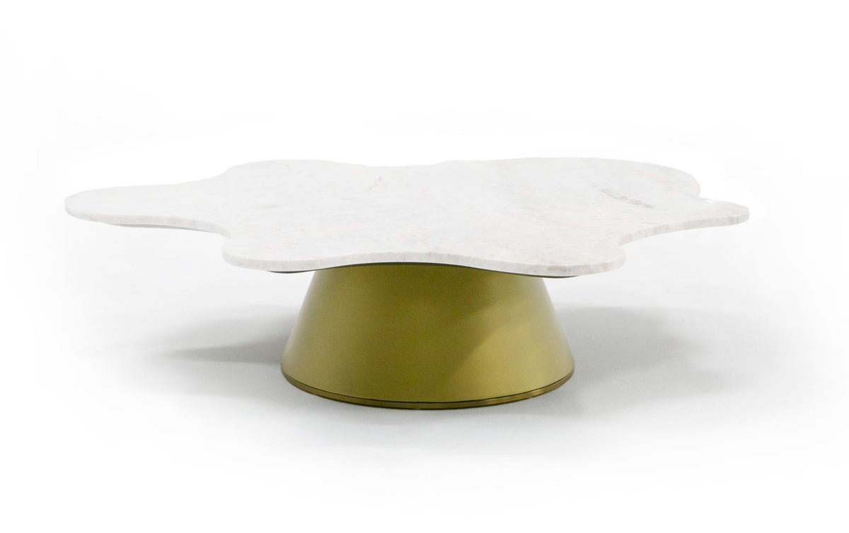 Modrest Gabbro Low Glam White Marble And Gold Coffee Table Model VGODLZ-220C-L