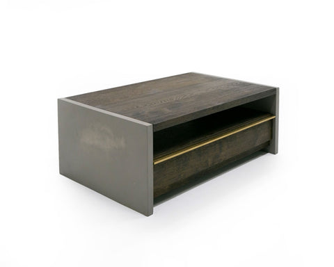 Modrest June Modern Dark Grey Concrete & Walnut Coffee Table Model VGGR639081-WAL-CT