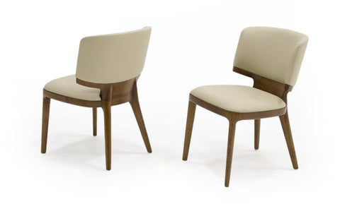 Modrest Stanley Contemporary Cream Leatherette and Walnut Set of Two Dining Chairs By VIG Furniture