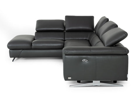 Divani Casa Maine Modern Dark Grey Eco Leather Left Facing Sectional Sofa With Recliner Model VGKNE9104-DK-GRY
