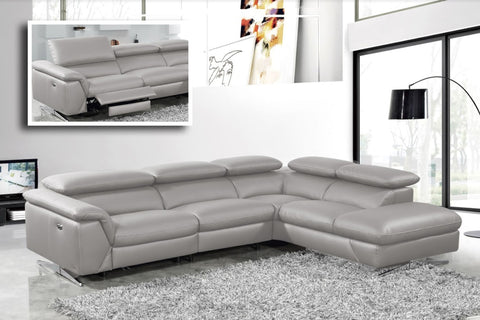 Divani Casa Maine Modern Medium Grey Eco Leather Right Facing Sectional Sofa With Recliner Model VGKNE9104-E9105-MGRY-RAF