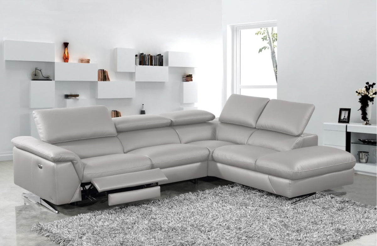 Divani Casa Maine Modern Medium Grey Eco Leather Right Facing Sectional Sofa With Recliner Model VGKNE9104-E9105-MGRY-RAF