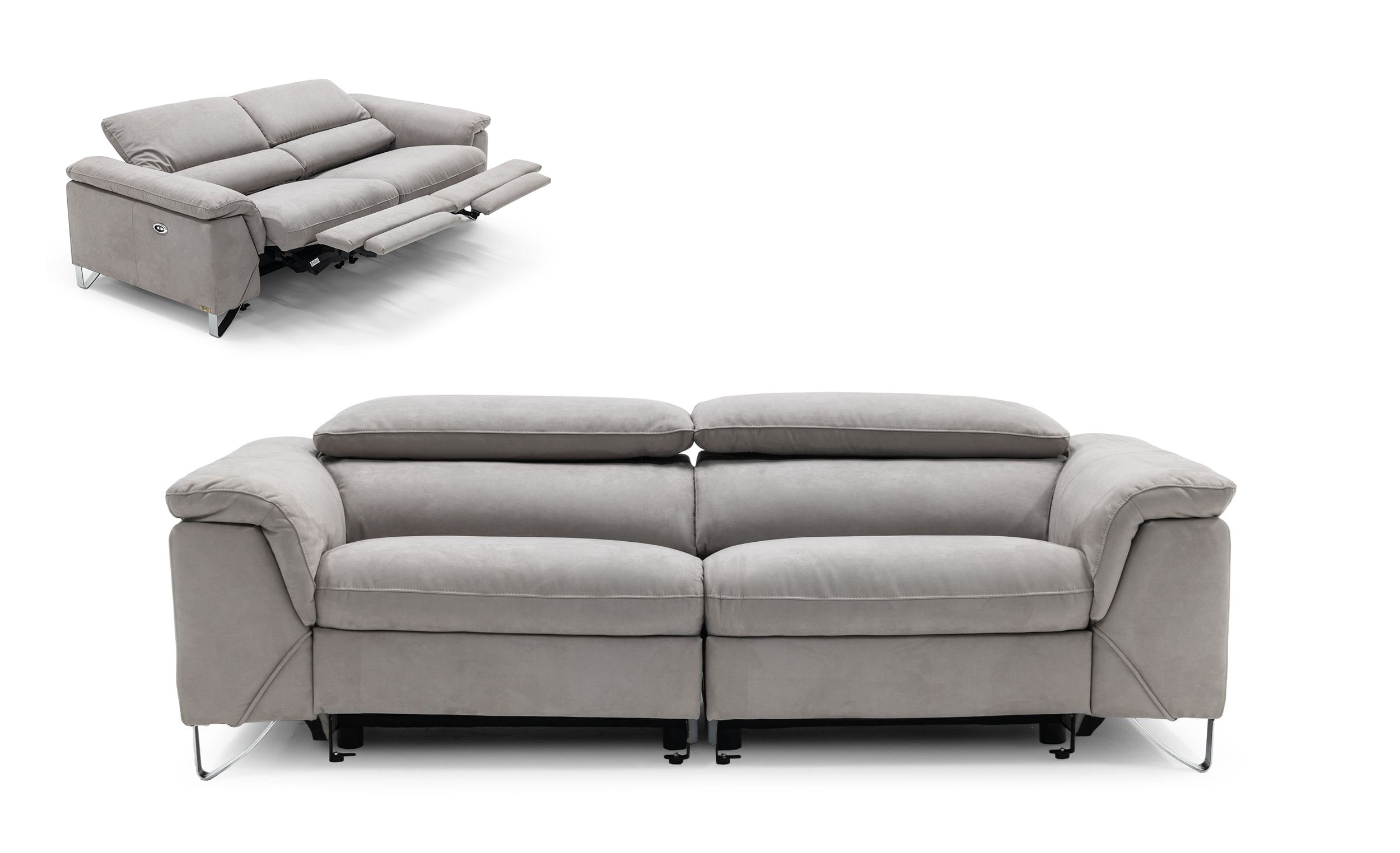 Divani Casa Maine Modern Light Grey Fabric Sofa With Electric Recliners Model VGKNE9104-E9-LGRY-3-S