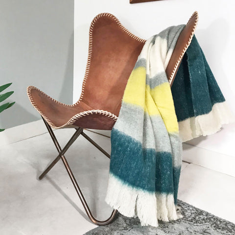 Leanne Prussian Blue, Yellow and Off White Throw