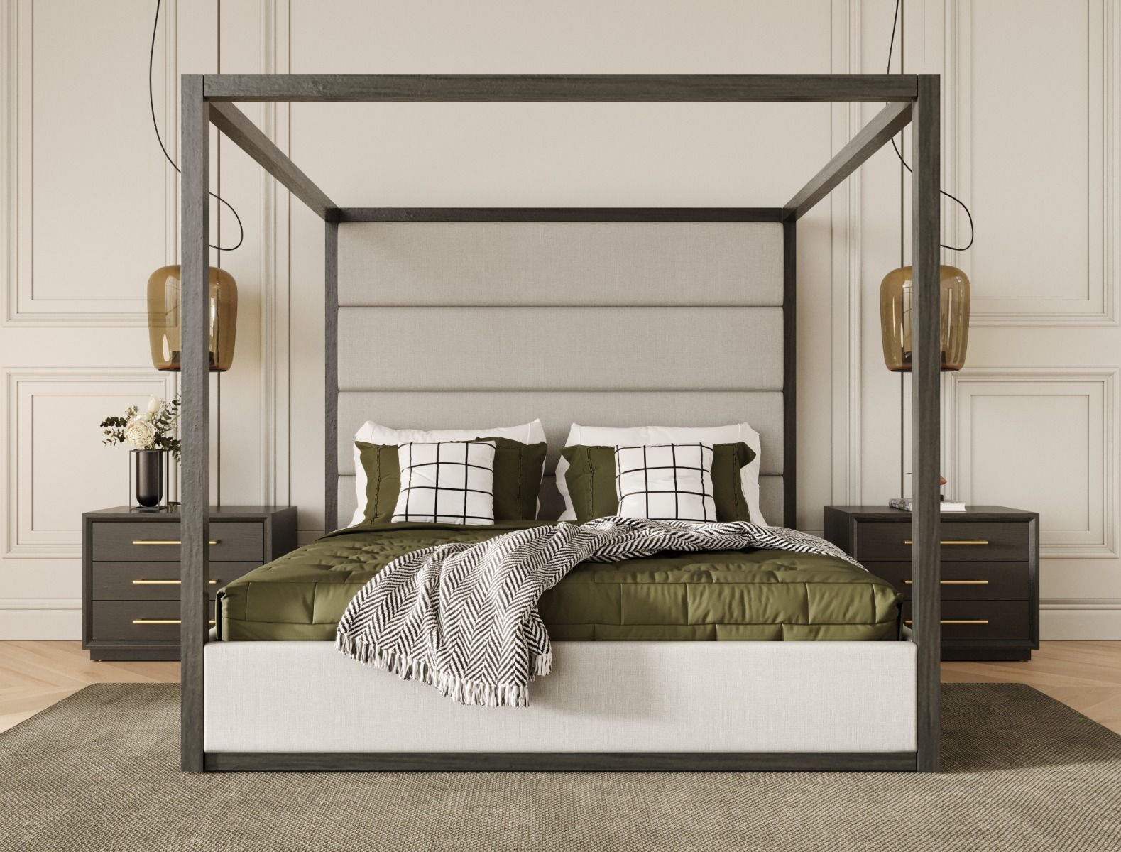 Modrest Manhattan Contemporary Canopy Grey Bed Queen Model VGMA-BR-127-BED-queen
