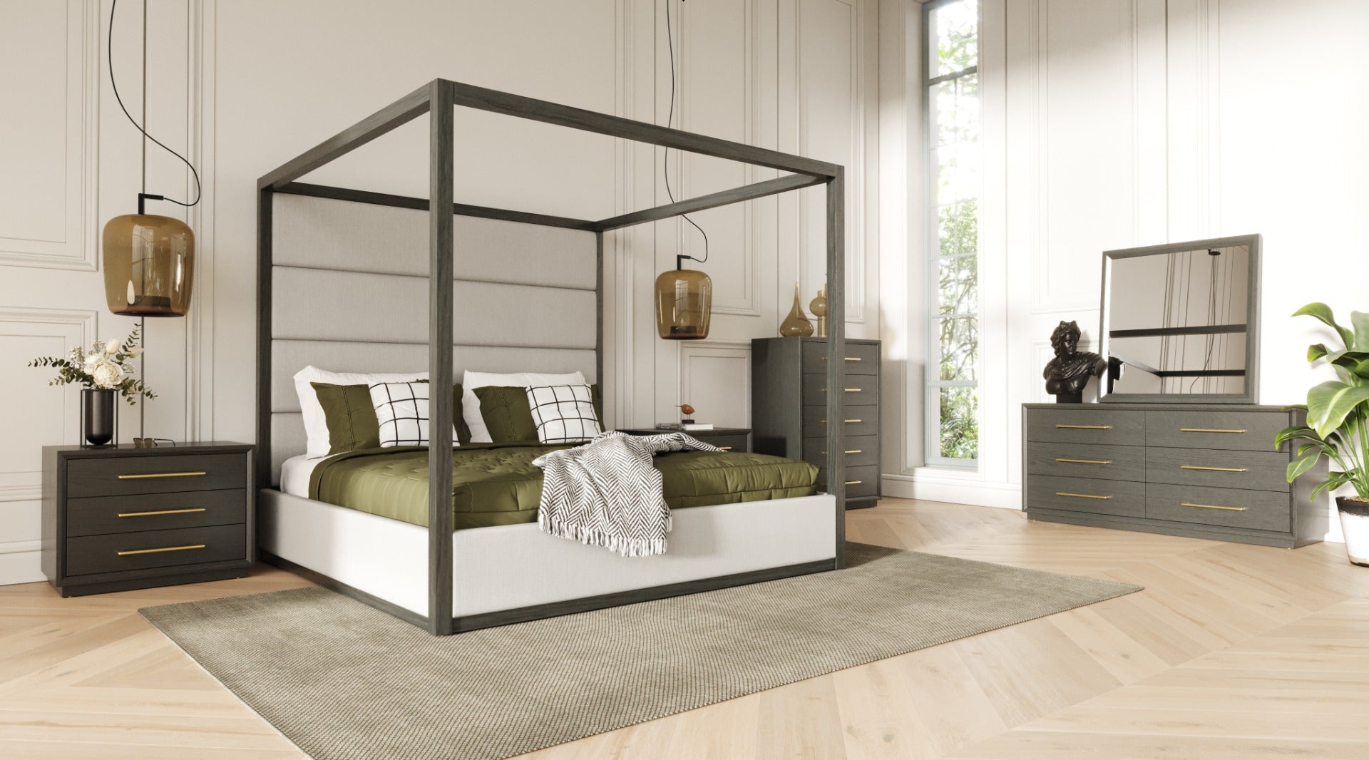 Modrest Manhattan Contemporary Canopy Grey Bedroom Set Model VGMA-BR-127-SET