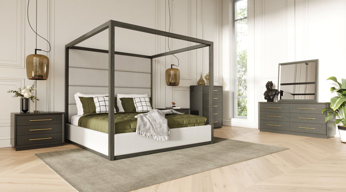 Modrest Manhattan Contemporary Canopy Grey Bedroom Set Eastern Model VGMA-BR-127-SET-EK
