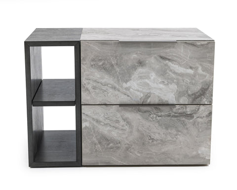 Nova Domus Maranello Modern Grey Wash & Faux Marble Nightstand Model VGMAMQT-S25-BR-121-GRY-NS