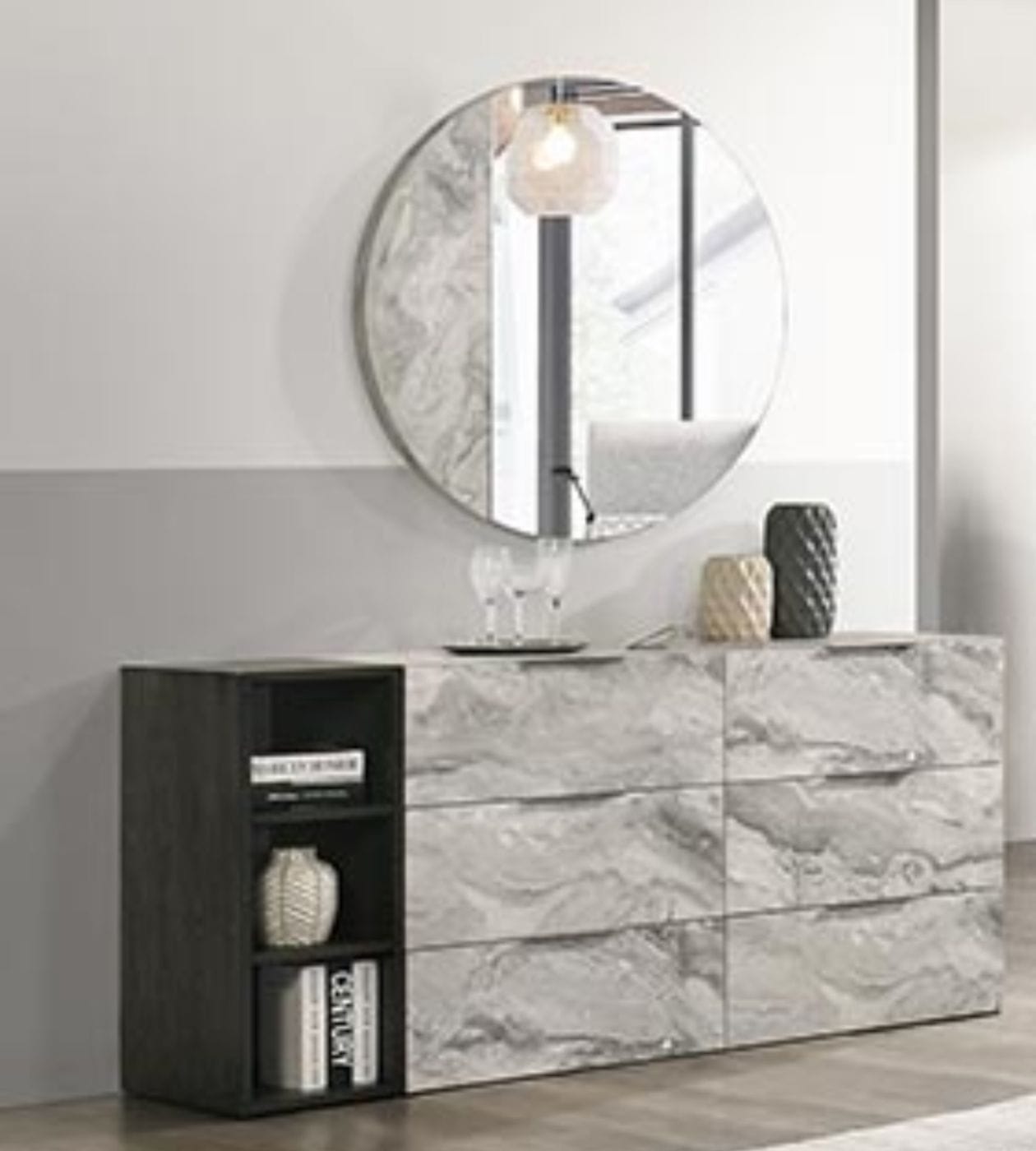 Nova Domus Maranello Modern Grey Faux Marble Mirror Model VGMAMQT-S25-BR-121-GRY-MIR