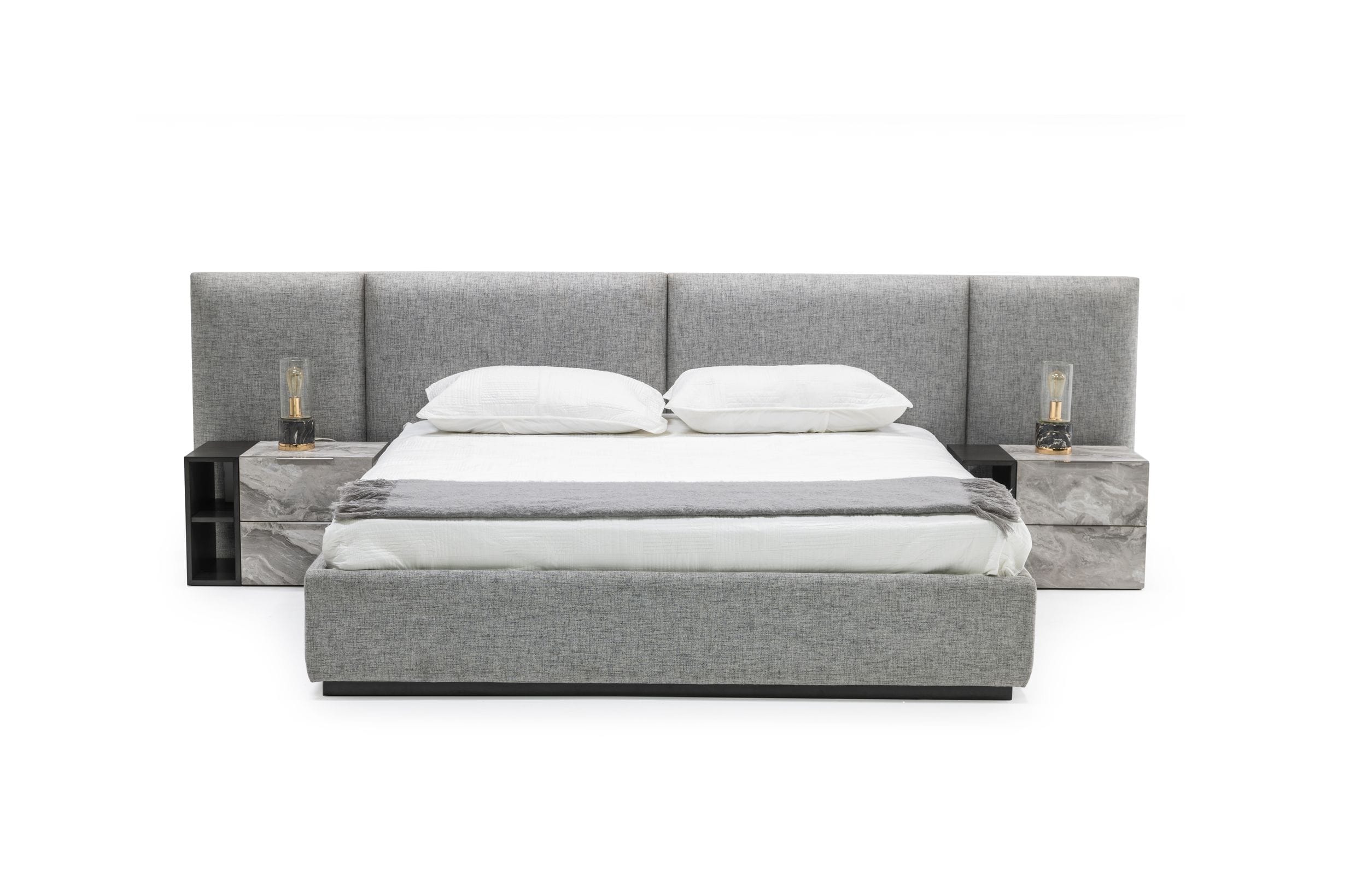 Eastern King Nova Domus Maranello Modern Grey Fabric Bed With Two Nightstands Model VGMABR-121-GRY-BED-EK