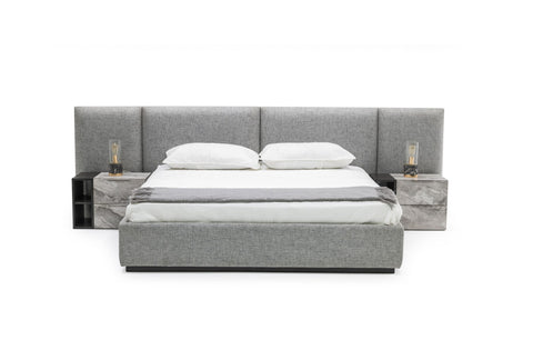 Queen Nova Domus Maranello Modern Grey Fabric Bed With Two Nightstands Model VGMABR-121-GRY-BED-Q