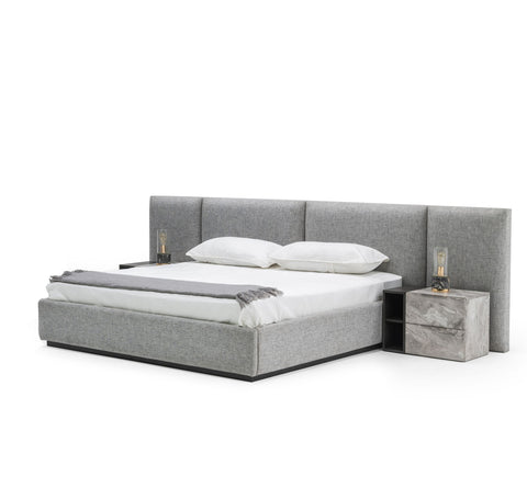 Eastern King Nova Domus Maranello Modern Grey Fabric Bed With Two Nightstands Model VGMABR-121-GRY-BED-EK