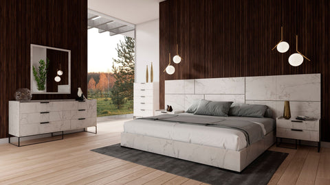 Eastern King Nova Domus Marbella Italian Modern White Marble Bed Set