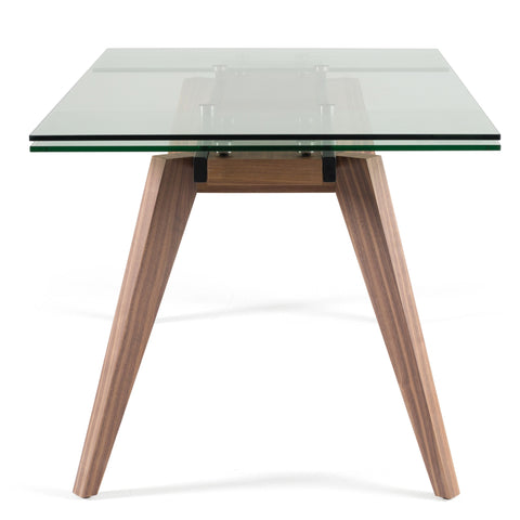 Modrest Marcus Modern Glass & Walnut Extendable Dining Table Model VGEW-D2060BH