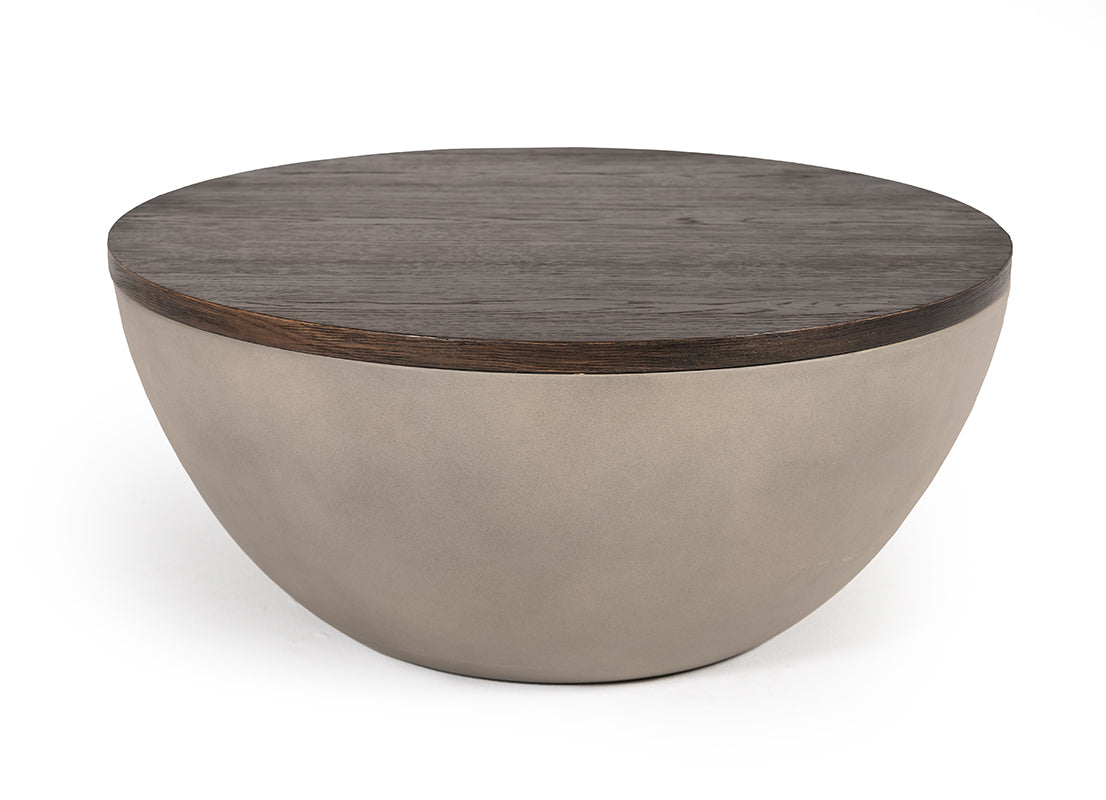 Modrest Marie Modern Concrete & Brown Oak Round Coffee Table Model VGLBRYAN-CF70-02