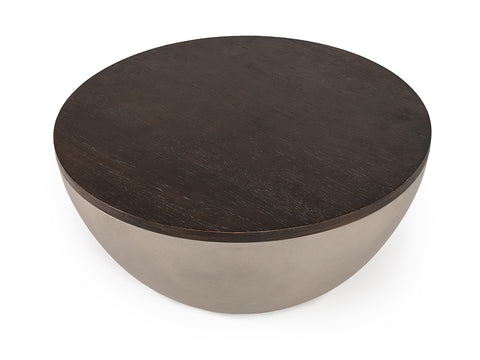 Modrest Marie Modern Concrete & Brown Oak Round Coffee Table Model VGLBRYAN-CF70-02