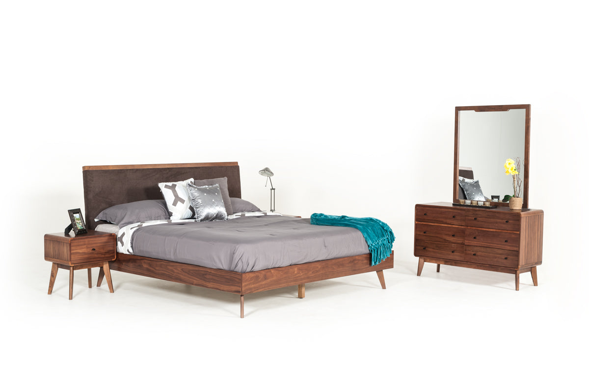 Modrest Marshall Mid Century Modern Brown Fabric & Walnut Bed Model VGMABR-39-BED