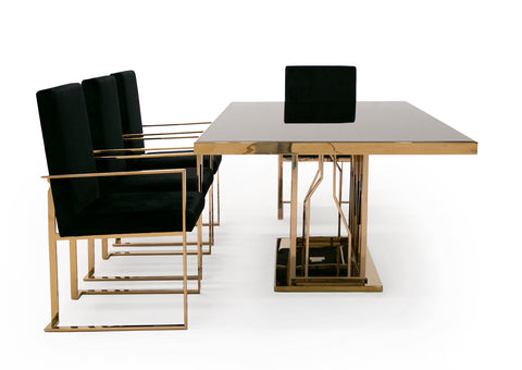 Modrest Marston Modern Black Glass & Rosegold Dining Table Model VGVCT8919-G