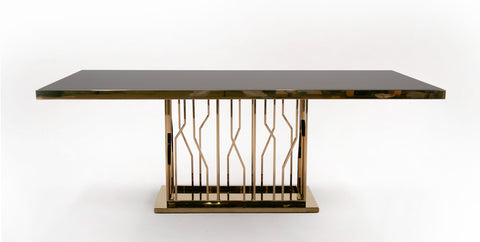 Modrest Marston Modern Black Glass & Rosegold Dining Table Model VGVCT8919-G