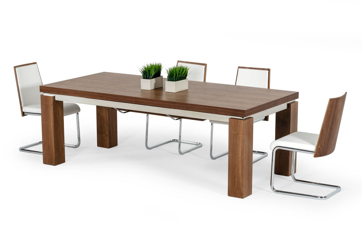 Modrest Maxi Modern Walnut & Stainless Steel Dining Table Model VGGU677XT-WAL-DT
