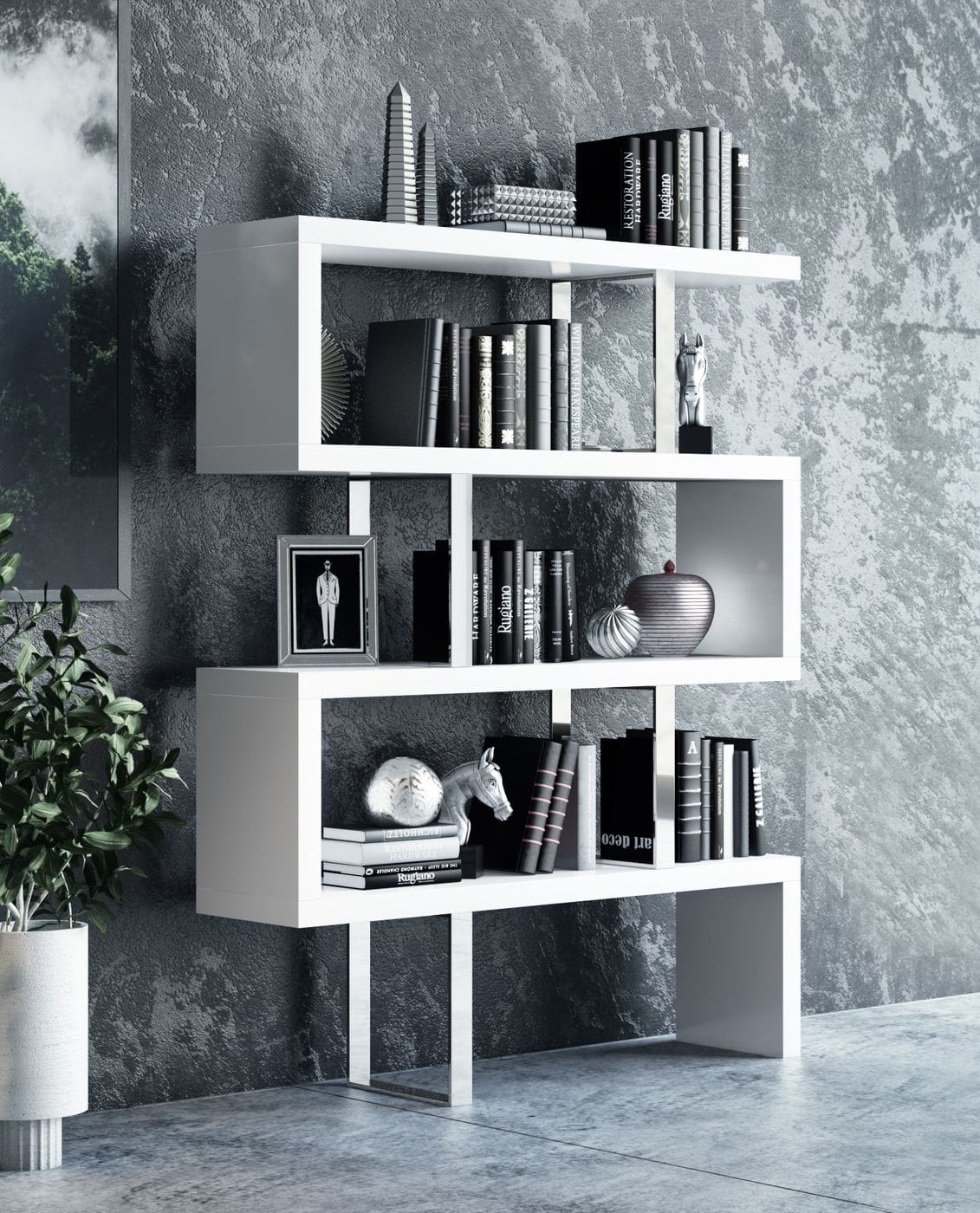 Modrest Maze Modern White High Gloss Bookcase Model VGBBMD105-WHT
