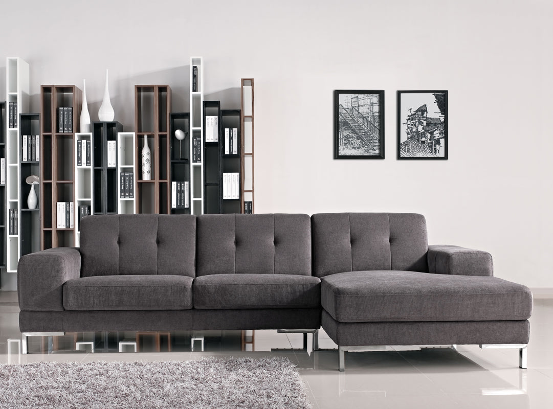 Divani Casa Forli Modern Grey Fabric Right Facing Sectional Sofa Model VGMB-1071B-GRY-RAF