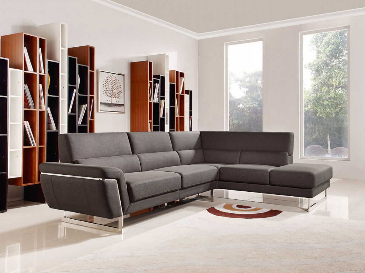 Divani Casa Navarro Modern Brown Fabric Sectional Sofa with Right Facing Chaise