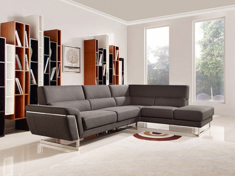 Divani Casa Navarro Modern Brown Fabric Sectional Sofa with Right Facing Chaise