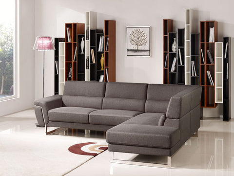 Divani Casa Navarro Modern Brown Fabric Sectional Sofa with Right Facing Chaise