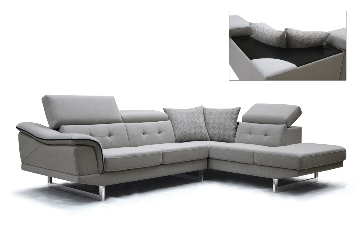 Divani Casa Gaviota Modern Grey Fabric Sectional Sofa Model VGMB-1617-GRY
