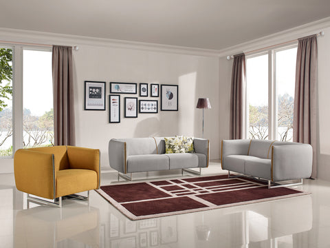 Divani Casa Medora Modern Grey & Yellow Fabric Sofa Set Model VGMB-1661-GRY