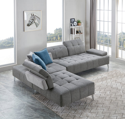Divani Casa Nash Modern Grey Fabric Sectional Sofa Adjustable Backrest Model VGMB-1808-GRY