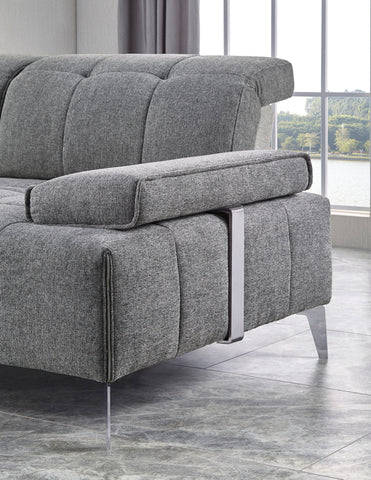 Divani Casa Nash Modern Grey Fabric Sectional Sofa Adjustable Backrest Model VGMB-1808-GRY