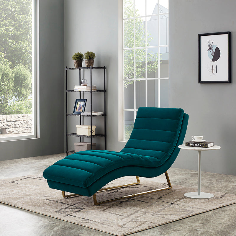 Divani Casa Auburn Modern Green Velvet Lounge Chaise Model VGMB-1820-GRN