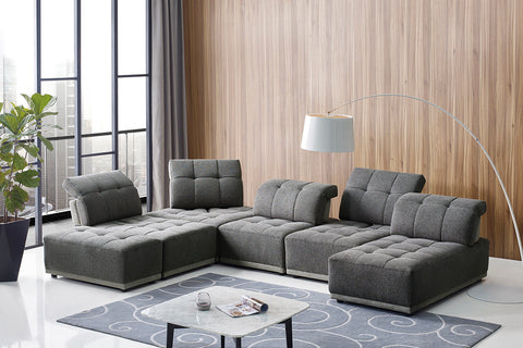 Divani Casa Ekron Modern Grey Fabric Modular Sectional Sofa Model VGMB-1881-GRY