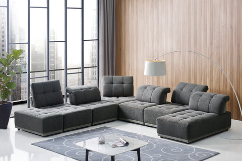 Divani Casa Ekron Modern Grey Fabric Modular Sectional Sofa Model VGMB-1881-GRY