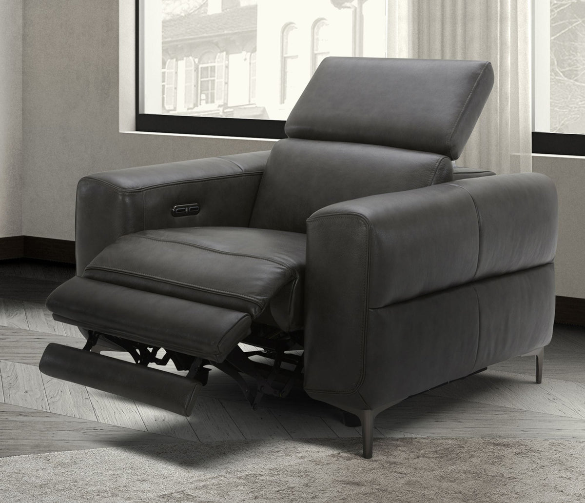 Divani Casa Meadow Dk Grey Leather Electric Recliner With Electric Headrest Model VGKMKM.618H-WHT-CH