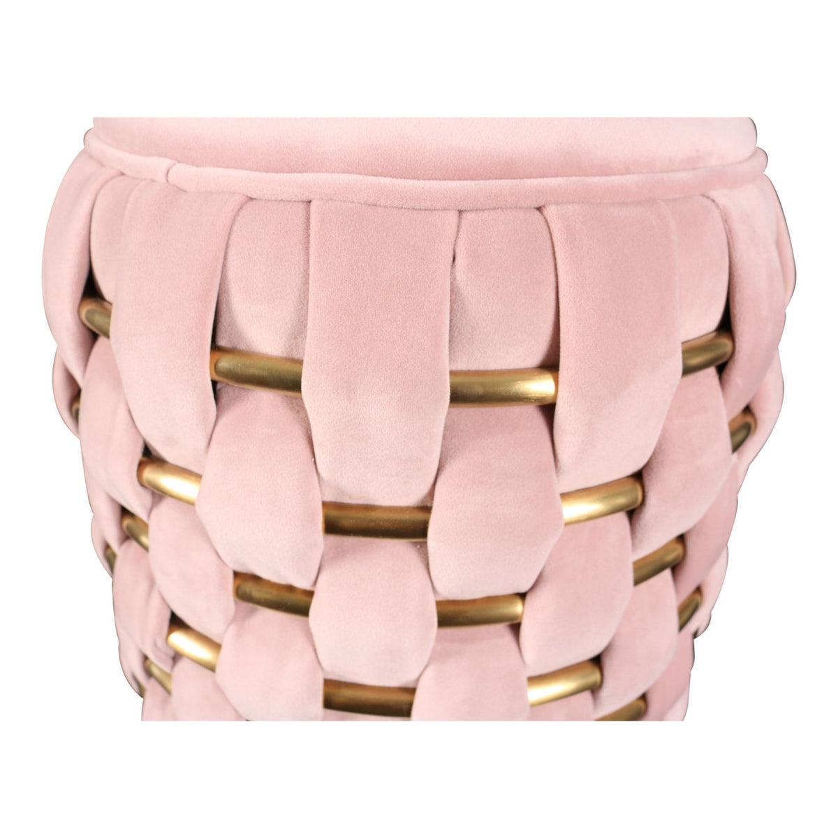 Divani Casa Meeker Pink Velvet & Gold Woven Ottoman Model VGMFOB-3989-PNK-OTT