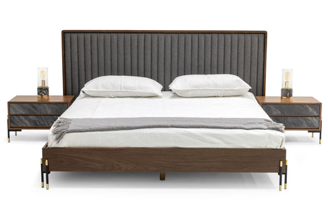 Nova Domus Metcalf Mid Century Walnut & Grey Bed Model VGMABR-120-WAL-BED