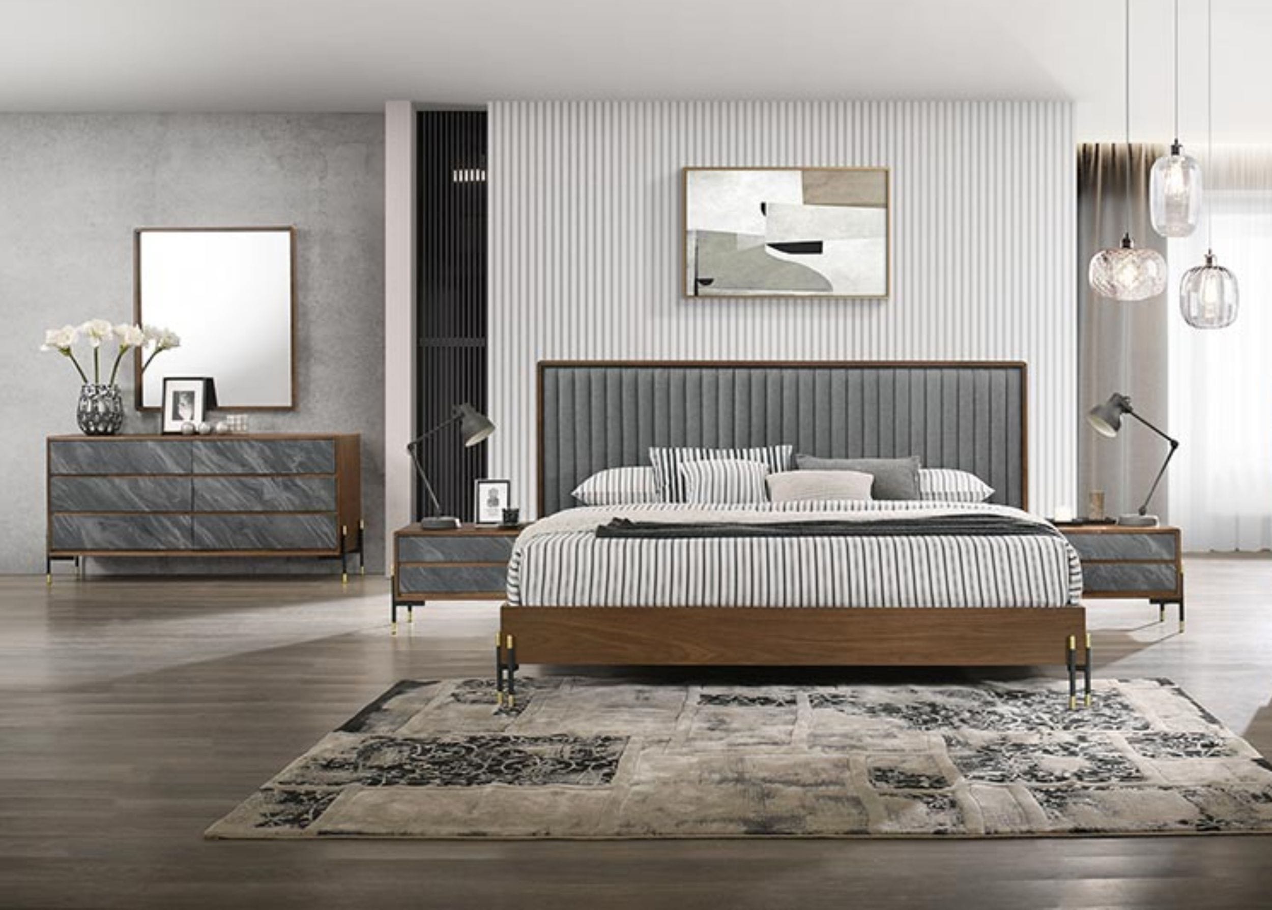 Nova Domus Metcalf California King Mid Century Walnut & Grey Bedroom Set Model VGMABR-120-WAL-BED-SET-CK