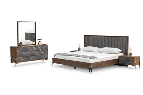 Nova Domus Metcalf California King Mid Century Walnut & Grey Bedroom Set Model VGMABR-120-WAL-BED-SET-CK