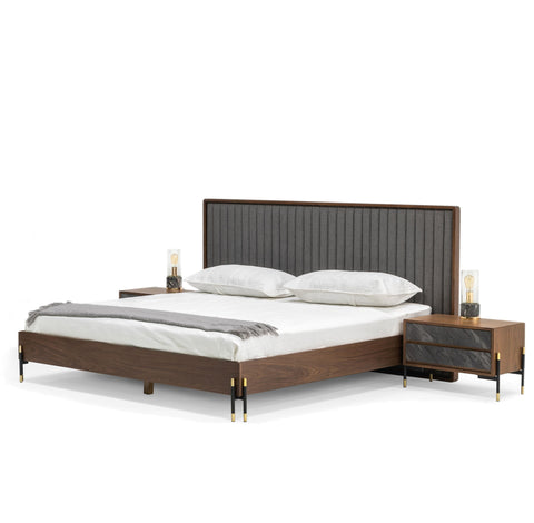 Nova Domus Metcalf Mid Century Walnut & Grey California King Bed With Two Nightstands Model VGMABR-120-BRN-BED-CK