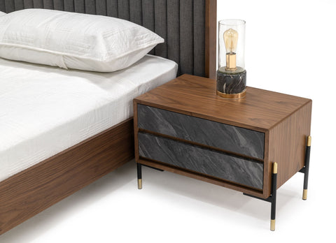 Nova Domus Metcalf Mid Century Walnut & Grey Bed With Two Nightstands Model VGMABR-120-BRN-BED