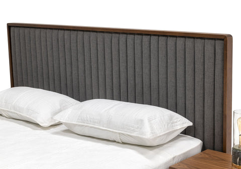 Queen Nova Domus Metcalf Mid Century Walnut & Grey Bed With Two Nightstands Model VGMABR-120-BRN-BED-Q