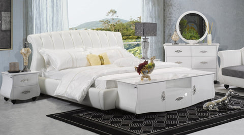 Metta Modern White Leather Eastern King Bed Model VGSLE-METTA